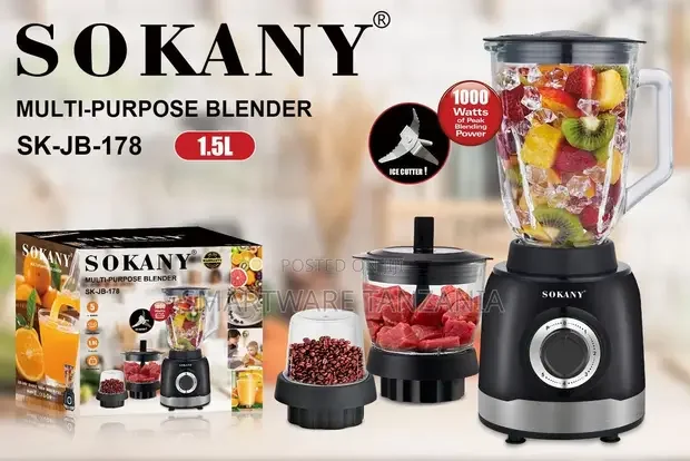 3 In 1 Blender, 5 Adjustable Speeds + Pulse, Multifunctional