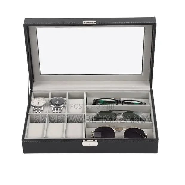 Black Leather Watch Sunglasses Combo Organizer Box - Buy in Dar es Salaam, Tanzania | Smartware