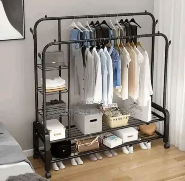 Clothes Rail Metal Double Garment Rack Hanging Rod Stand - Buy in Dar es Salaam, Tanzania | Smartware