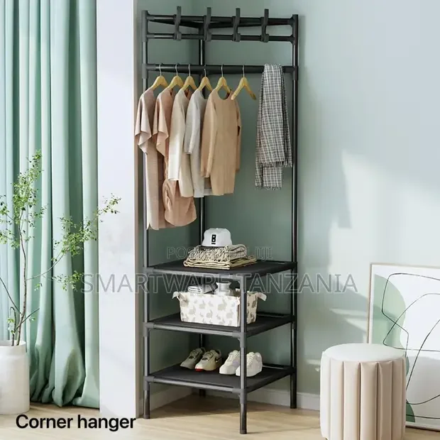 Corner Garment Rack Organizer with 3-Tier Shelf - Buy in Dar es Salaam, Tanzania | Smartware