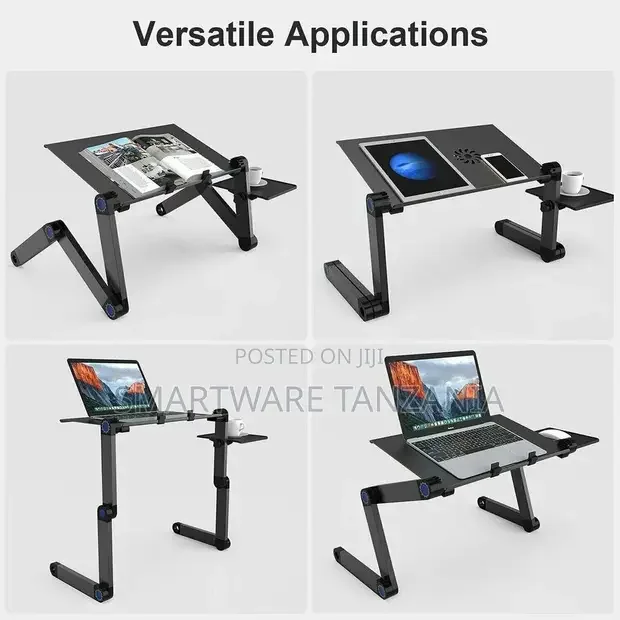 Foldable Adjustable Laptop Stand, Fan And Mouse Pad Side