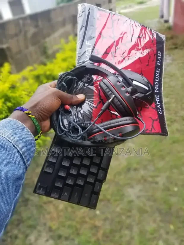 Gaming Keyboard Mouse Headset Mouse Pad Kit, Rainbow Led