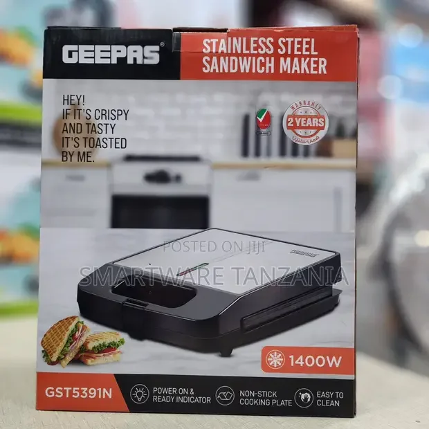 Geepas GST5391N Stainless Steel Sandwich Maker 1400W - Buy in Dar es Salaam, Tanzania | Smartware
