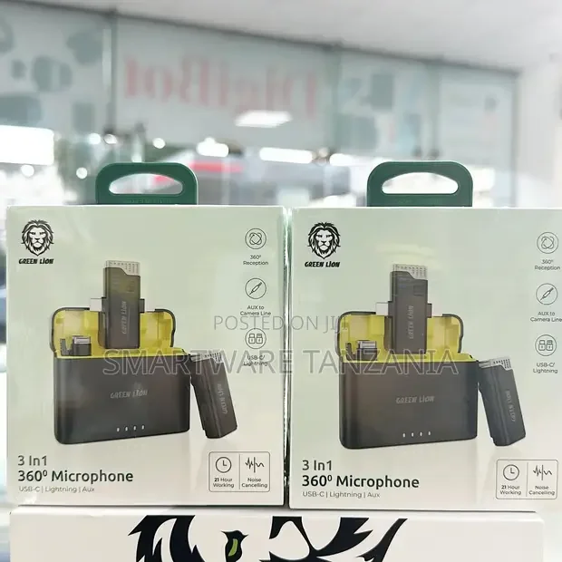 Green Lion 3-in-1 360° Mic Usb-C, Lightning, Aux, 21-Hour Working Time