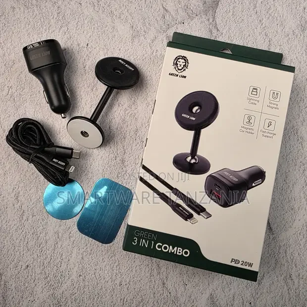 Green Lion 3 in 1 Combo Pd 20w Car Charger Cable Magnetic Holder - Buy in Dar es Salaam, Tanzania | Smartware