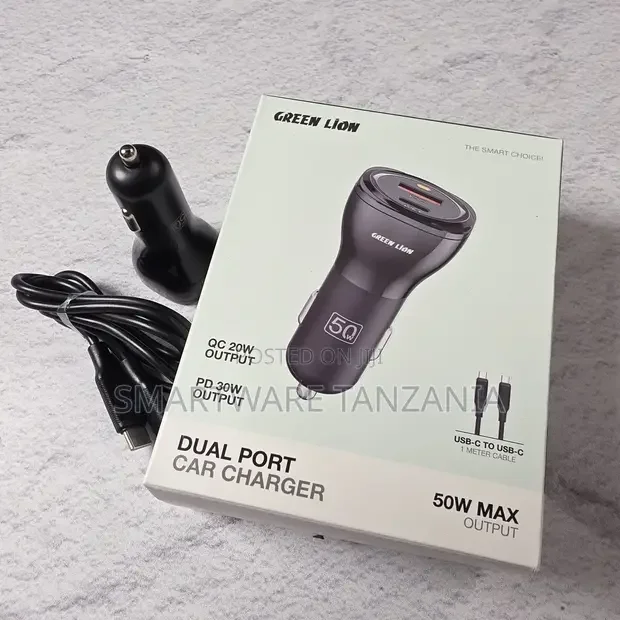 Green Lion 50w Dual Port Car Charger Qc 20w Pd 30w Usb-C Cable