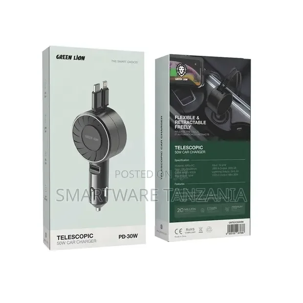 Green Lion 50W Retractable Car Charger - Buy in Dar es Salaam, Tanzania | Smartware