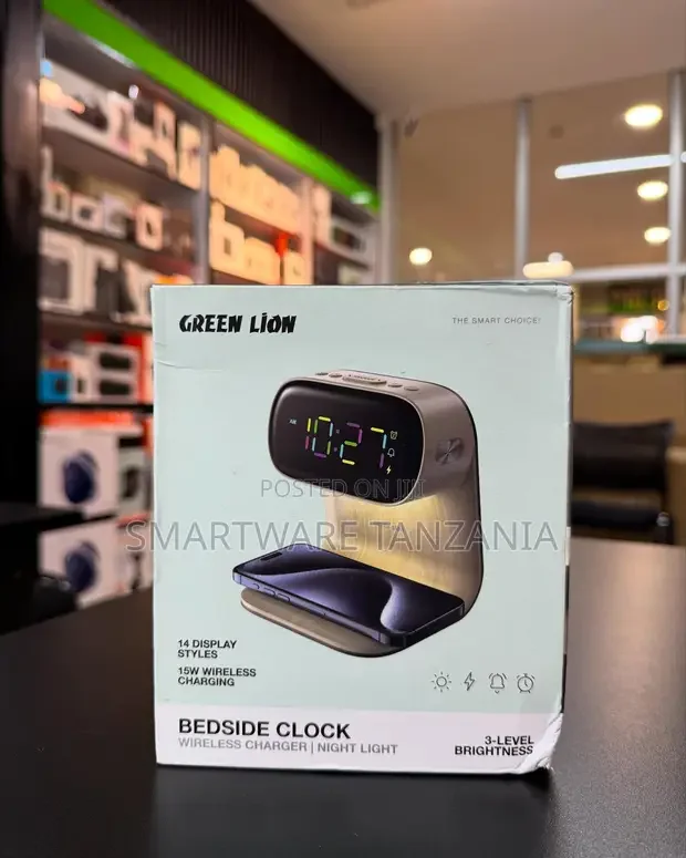 Green Lion Bedside Clock with Wireless Charger & Night Light - Buy in Dar es Salaam, Tanzania | Smartware