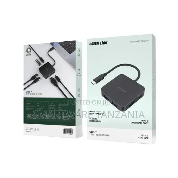 Green Lion GHB-7 7 in 1 Usb-C Hub - Black