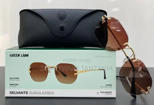 Green Lion Selvante Rimless Sunglasses Uv400 Polarized Gold Frame