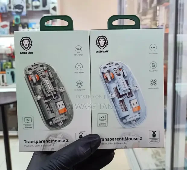 Green Lion Transparent Mouse 2 Wireless Rechargeable 10m 1600 Dpi
