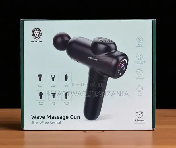 Green Lion Wave Massage Gun 6 Heads Touch Control 2-3hr Deep Tissue