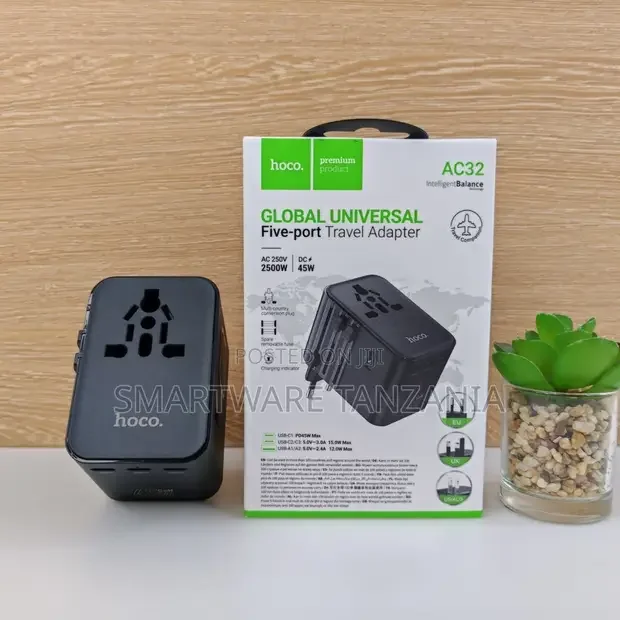 Hoco AC32 Universal Travel Adapter 45W PD USB Charger - Buy in Dar es Salaam, Tanzania | Smartware