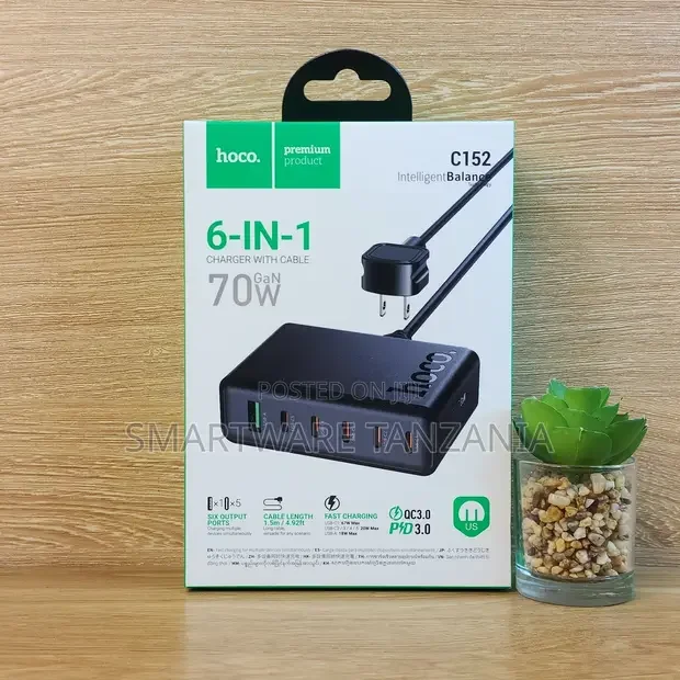 Hoco C152 6-in-1 Gan Charger 70w Usb-C Usb-a Fast Charging Station