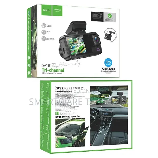 Hoco DV15 Tri-Channel Dash Cam 720P - Buy in Dar es Salaam, Tanzania | Smartware