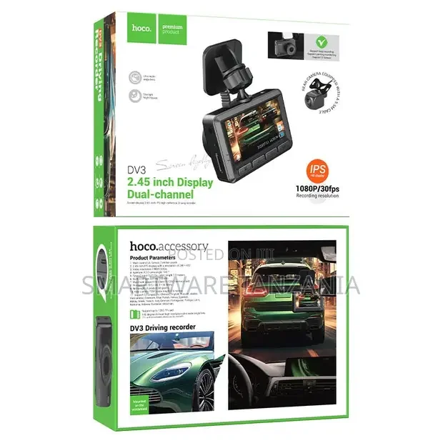 Hoco DV3 2.45 Inch Dual-Channel 1080p Driving Recorder - Buy in Dar es Salaam, Tanzania | Smartware