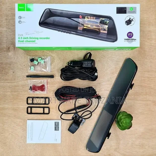 Hoco DV4 Mirror Dash Cam 4.5 Inch Dual Channel 1080p - Buy in Dar es Salaam, Tanzania | Smartware