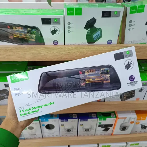 Hoco DV4 Rearview Mirror Dash Cam 4.5 Inch Dual Channel 1080p - Buy in Dar es Salaam, Tanzania | Smartware