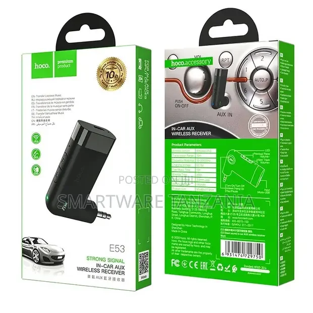 Hoco E53 Bluetooth 5.3 In-Car AUX Wireless Receiver - Buy in Dar es Salaam, Tanzania | Smartware