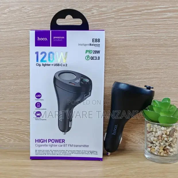 Hoco E88 Car Bluetooth FM Transmitter 120W PD20W QC3.0 Charger - Buy in Dar es Salaam, Tanzania | Smartware