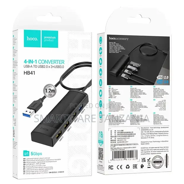 Hoco HB41 USB-A to USB2.0/USB3.0 4-Port Hub - Buy in Dar es Salaam, Tanzania | Smartware