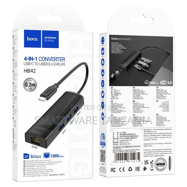 Hoco HB42 USB-C to USB 3.0 Hub with Ethernet - Buy in Dar es Salaam, Tanzania | Smartware