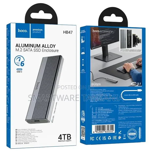 Hoco Hb47 Aluminum Alloy M.2 Sata SSD Enclosure Usb-C 6gbps 4tb Max