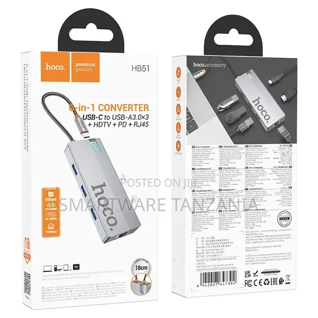 Hoco Hb51 8-in-1 Usb-C Hub Converter HDTV Pd Rj45 Ethernet Usb-a 3.0