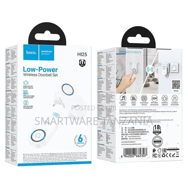 Hoco Hi25 Low Power Wireless Doorbell Set 20m Range 38 Ringtones