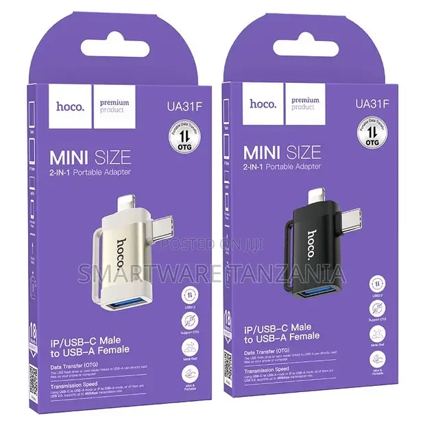 Hoco UA31F 2-in-1 Mini Lightning USB-C to USB-A OTG Adapter - Buy in Dar es Salaam, Tanzania | Smartware
