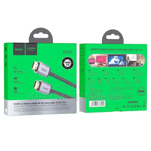 Hoco US03 HDMI 2.0 Male to Male 4K Data Cable - Buy in Dar es Salaam, Tanzania | Smartware