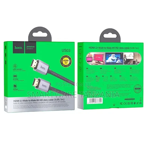 Hoco US03 HDMI 2.1 Male to Male 8K HD Data Cable 3m - Buy in Dar es Salaam, Tanzania | Smartware