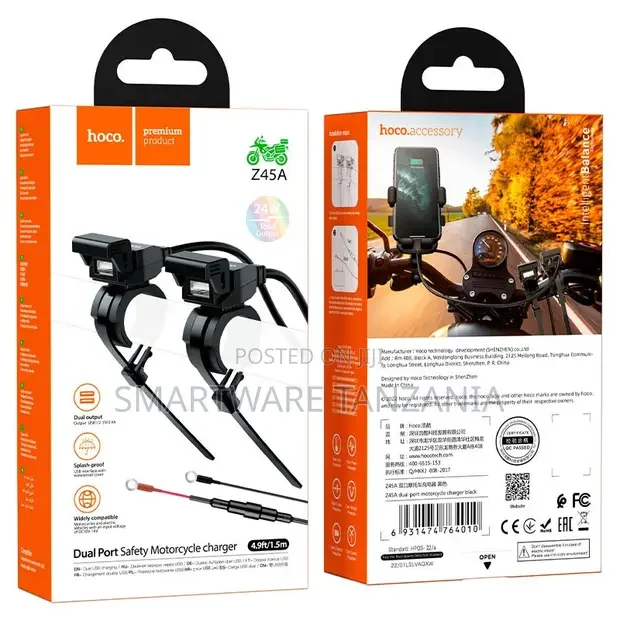 Hoco Z45A Dual Port Safety Motorcycle Charger - Buy in Dar es Salaam, Tanzania | Smartware