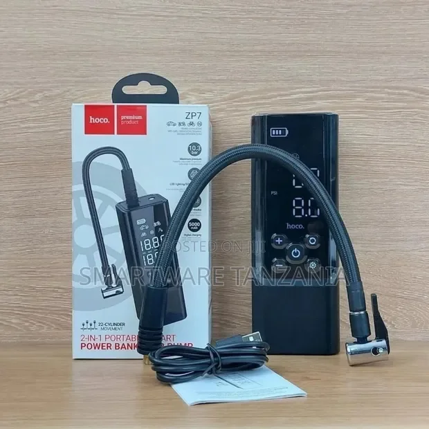 Hoco ZP7 Portable Tire Inflator & Power Bank - Buy in Dar es Salaam, Tanzania | Smartware