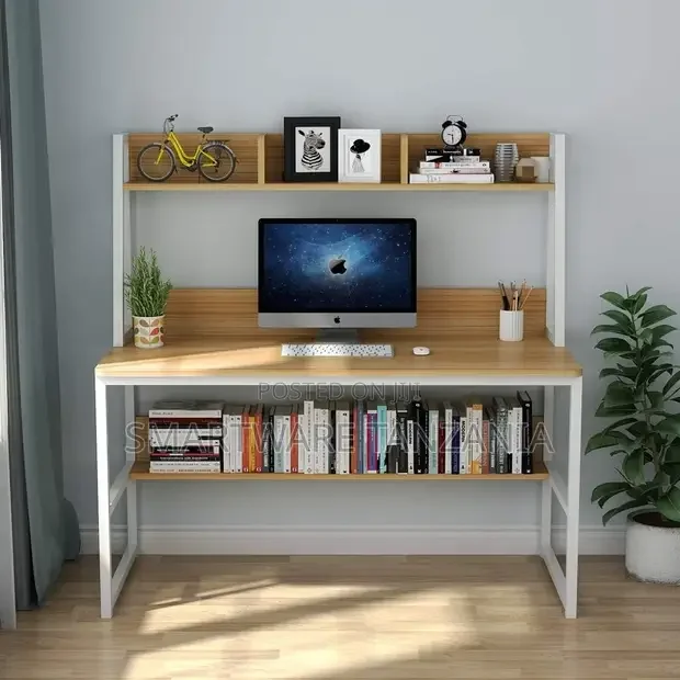 Home Office Desk With Space Saving Design With Bookshelf