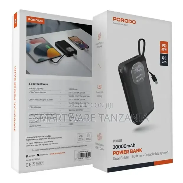 Porodo 20000mah Power Bank - Black