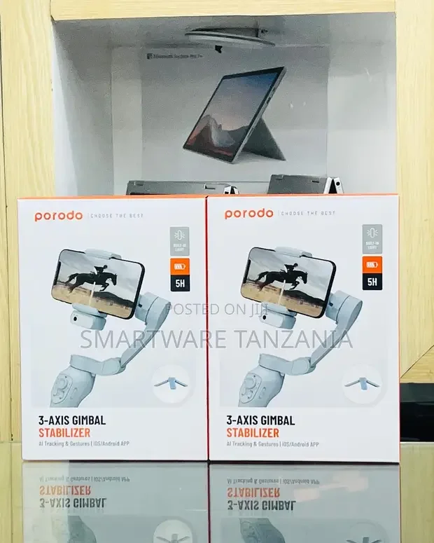 Porodo 3-axis Gimbal Stabilizer With Fill Light 5h Battery