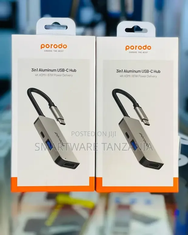 Porodo 3in1 Aluminum Usb-c Hub With Hdmi 87w Power Delivery