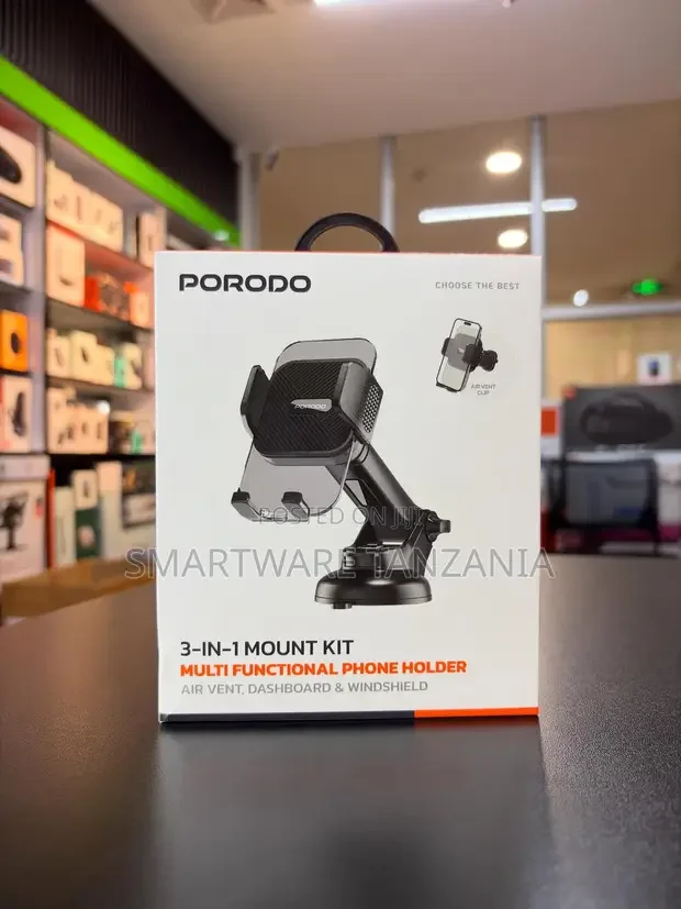 Porodo 3in1 Car Phone Mount Air Vent Dashboard Windshield Holder