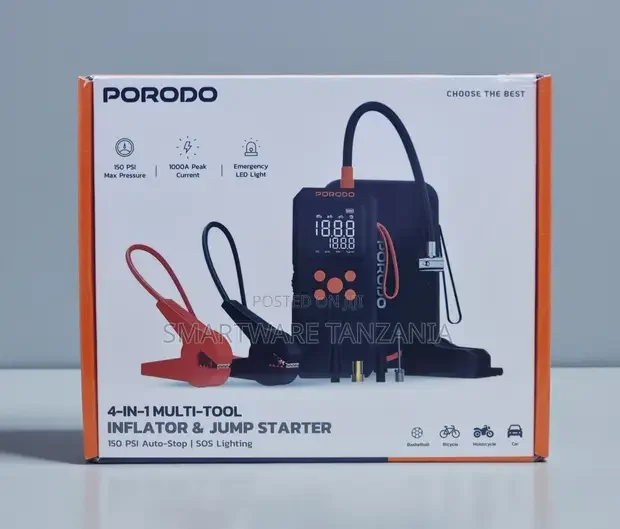 Porodo 4-in-1 Inflator Jump Starter 1000A - Buy in Dar es Salaam, Tanzania | Smartware