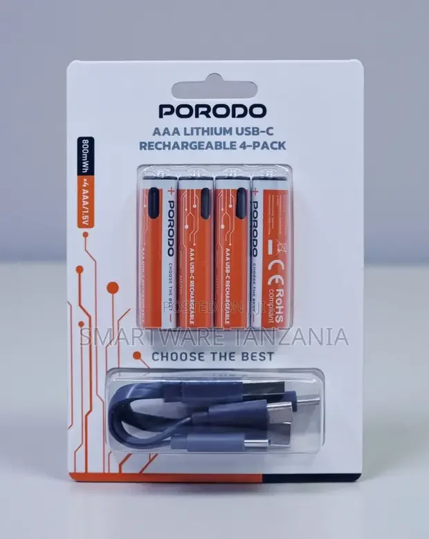 Porodo AAA Lithium USB-C Rechargeable Battery 4-Pack - Buy in Dar es Salaam, Tanzania | Smartware
