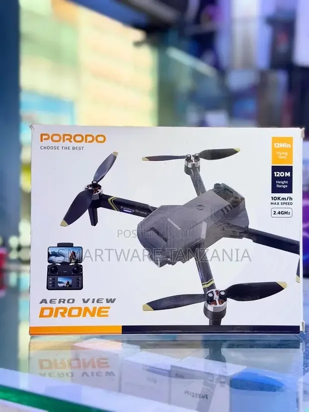 Porodo Aero View Folding Drone 120m 12min 10kmH 2.4ghz Camera