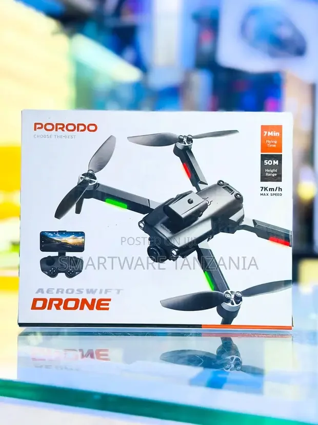 Porodo Aeroswift Drone Hd Camera 50m 7min Led Lights 7kmH
