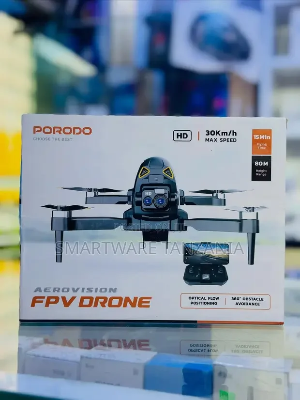 Porodo Aerovision Fpv Drone Hd 30kmH 80m Obstacle Avoidance