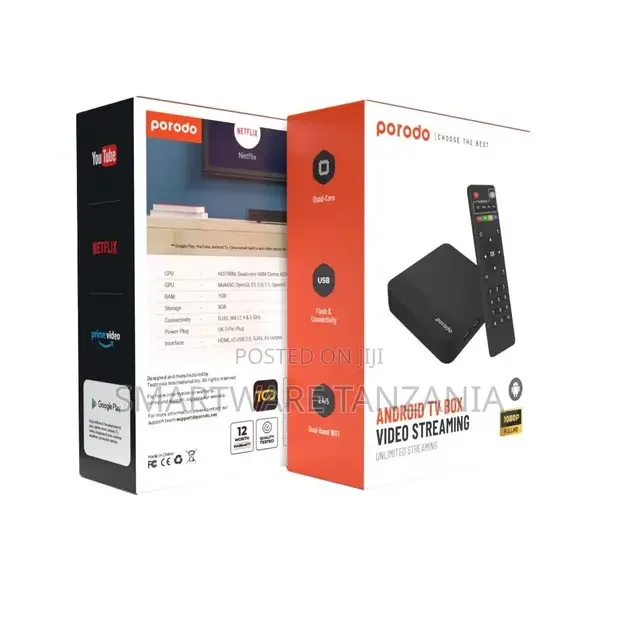 Porodo Android Tv Box Video Streaming - Black