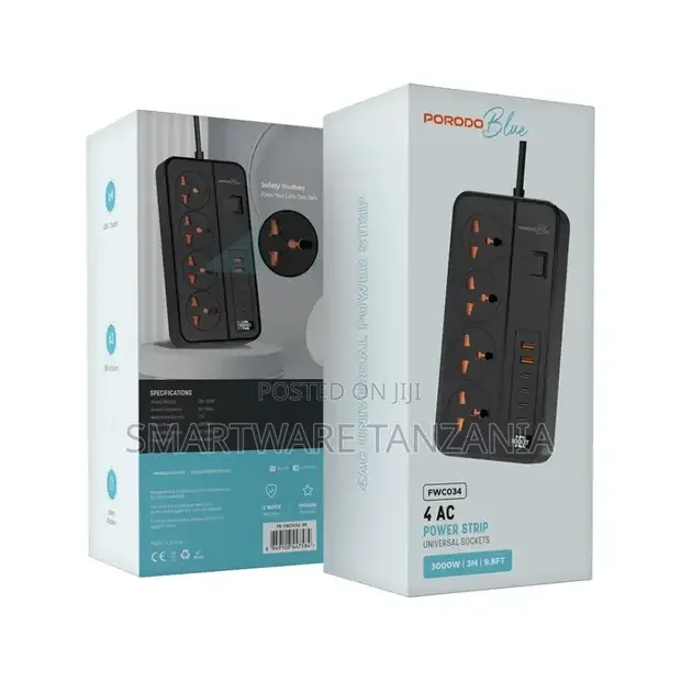 Porodo Blue 4 AC Power Strip - Buy in Dar es Salaam, Tanzania | Smartware