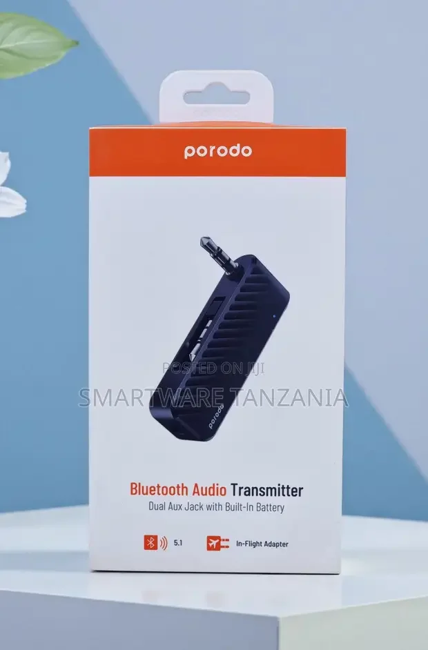 Porodo Bluetooth Audio Transmitter 5.1 Dual Aux In-flight Adapter - Buy in Dar es Salaam, Tanzania | Smartware