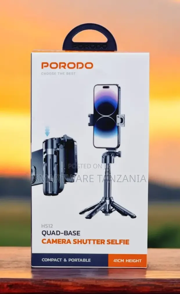 Porodo Foldable Selfie Stick With Extendable Tripod, Remote