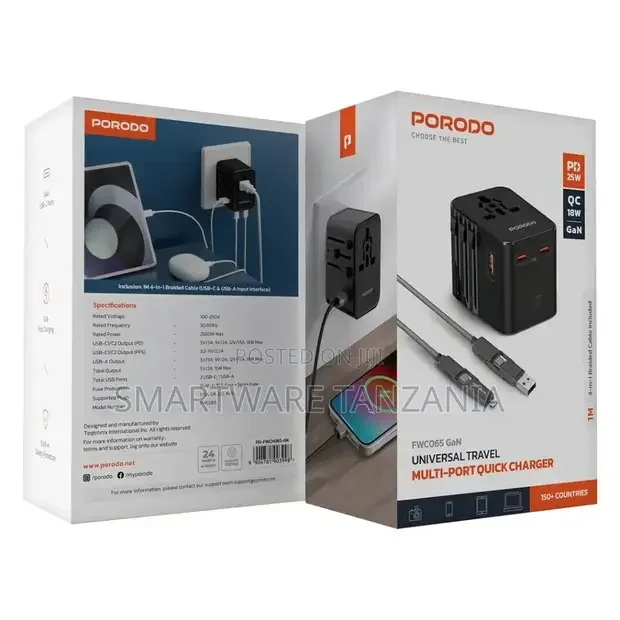 Porodo Gan Universal Travel Multi-port Quick Charger - Buy in Dar es Salaam, Tanzania | Smartware