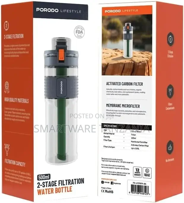 Porodo Lifestyle 2-stage Filtration Water Bottle - Buy in Dar es Salaam, Tanzania | Smartware
